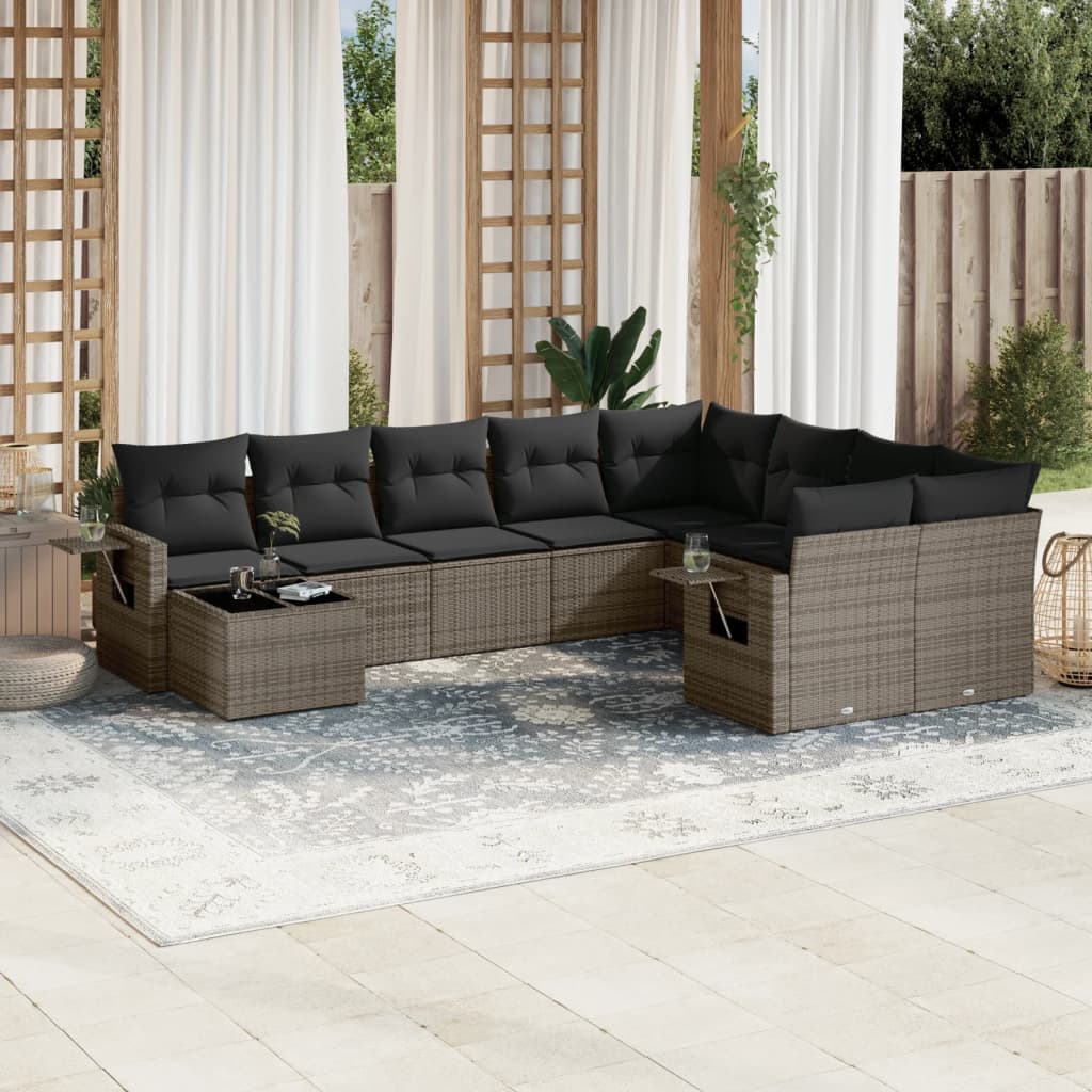 Set Divano da Giardino 10 pz con Cuscini Grigio in Polyrattan | homemem39