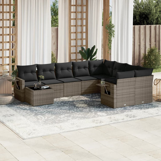 Set Divano da Giardino 10 pz con Cuscini Grigio in Polyrattan - homemem39