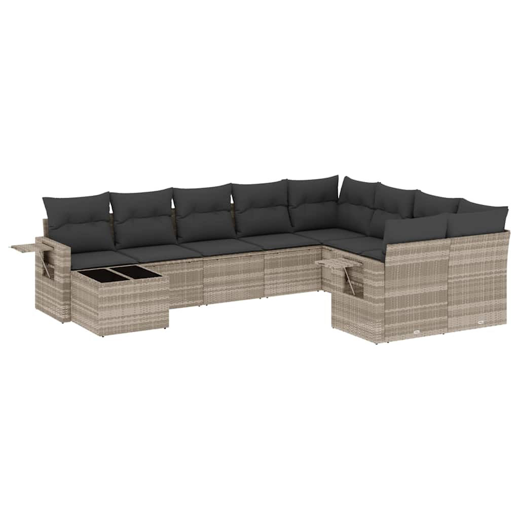 Set Divano Giardino 10 pz con Cuscini Grigio Chiaro Polyrattan - homemem39