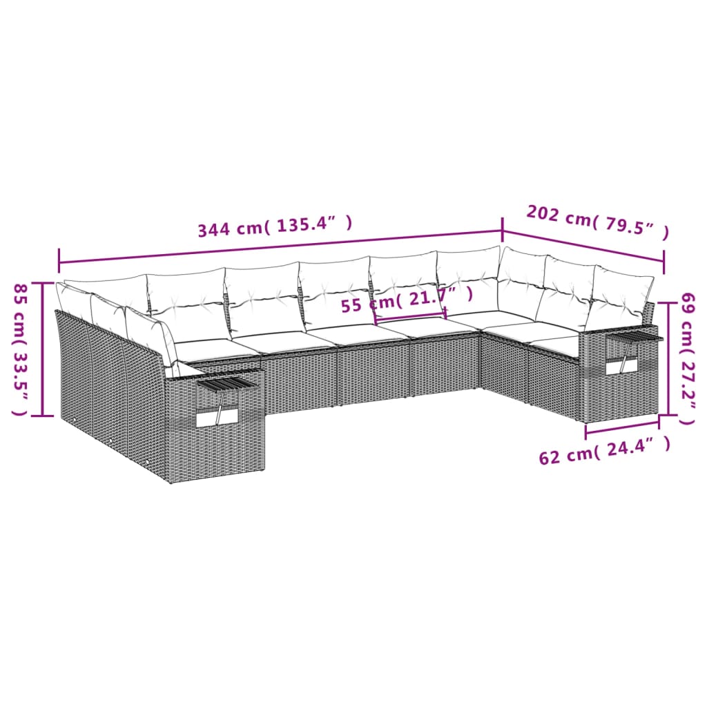 Set Divani da Giardino 10pz con Cuscini in Polyrattan Nero | homemem39