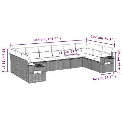 Set Divani da Giardino 10pz con Cuscini in Polyrattan Nero | homemem39