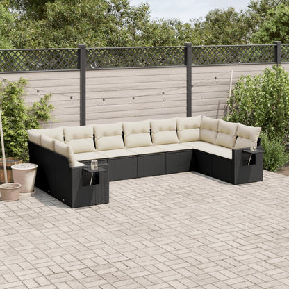 Set Divani da Giardino 10pz con Cuscini in Polyrattan Nero - homemem39