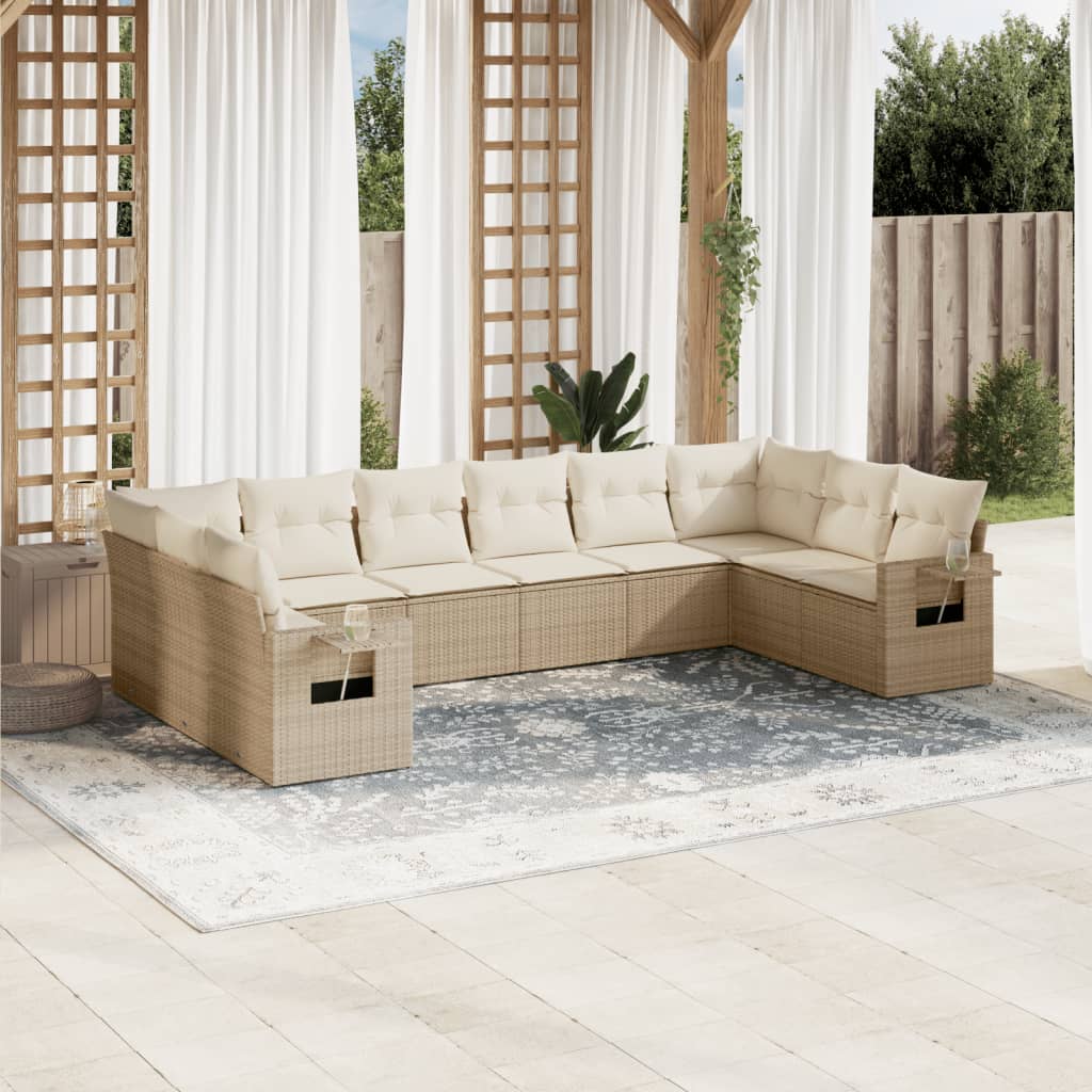 Set Divano da Giardino 10 pz con Cuscini Beige in Polyrattan - homemem39