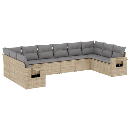 Set Divano da Giardino 10 pz con Cuscini Beige in Polyrattan | homemem39