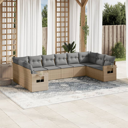 Set Divano da Giardino 10 pz con Cuscini Beige in Polyrattan - homemem39