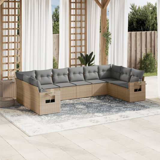 Set Divano da Giardino 10 pz con Cuscini Beige in Polyrattan - homemem39