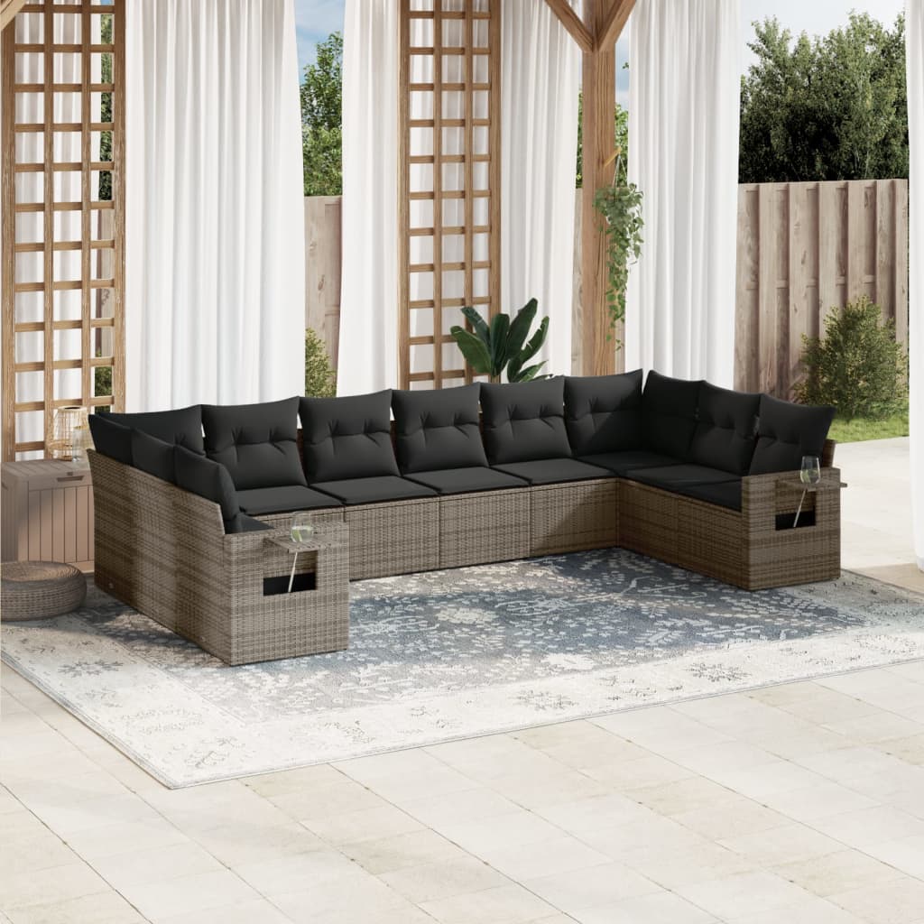 Set Divano da Giardino 10 pz con Cuscini Grigio in Polyrattan - homemem39