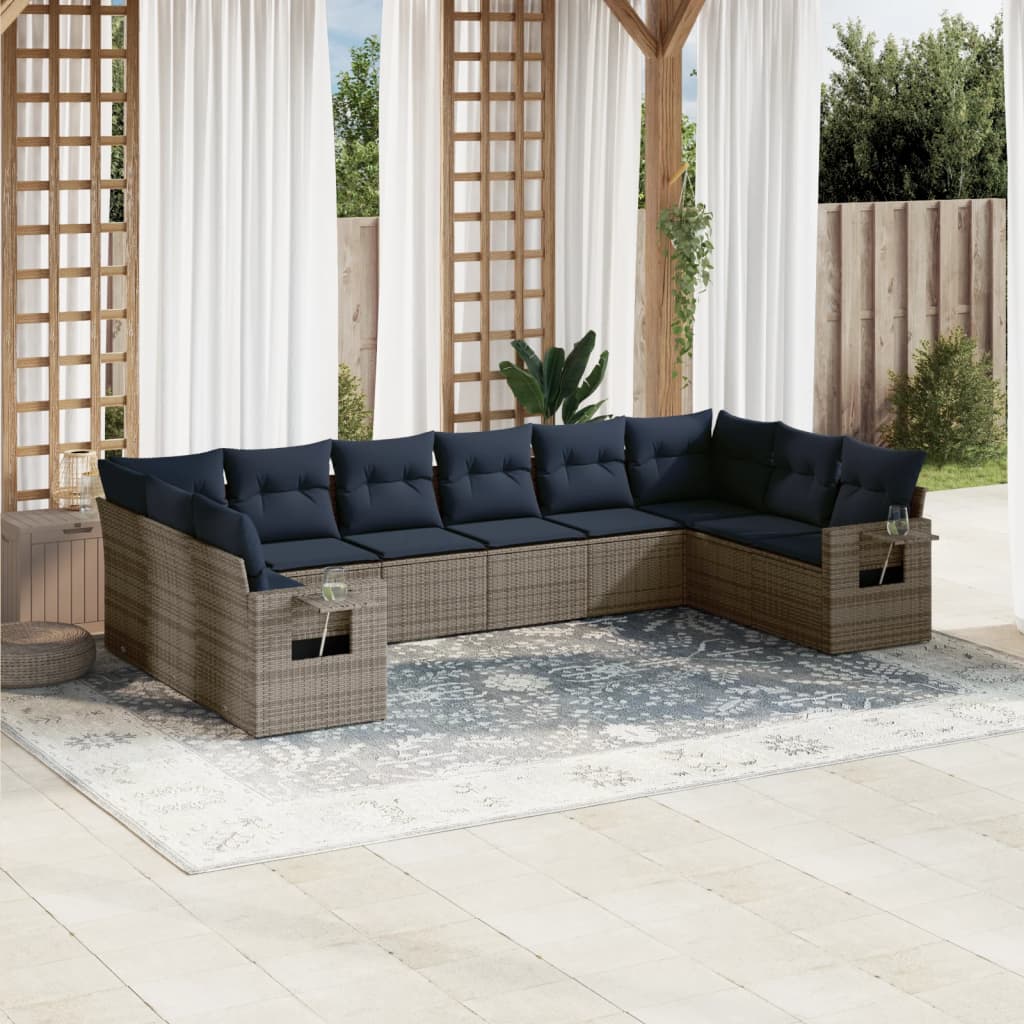 Set Divani da Giardino 10 pz con Cuscini in Polyrattan