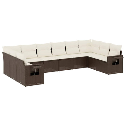 Set Divani da Giardino 10pz con Cuscini in Polyrattan Marrone - homemem39