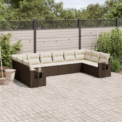 Set Divani da Giardino 10pz con Cuscini in Polyrattan Marrone - homemem39