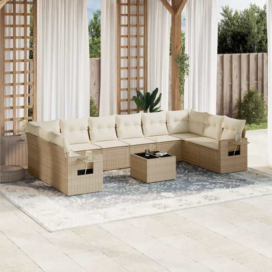 Set Divani da Giardino 11 pz con Cuscini Beige in Polyrattan - homemem39