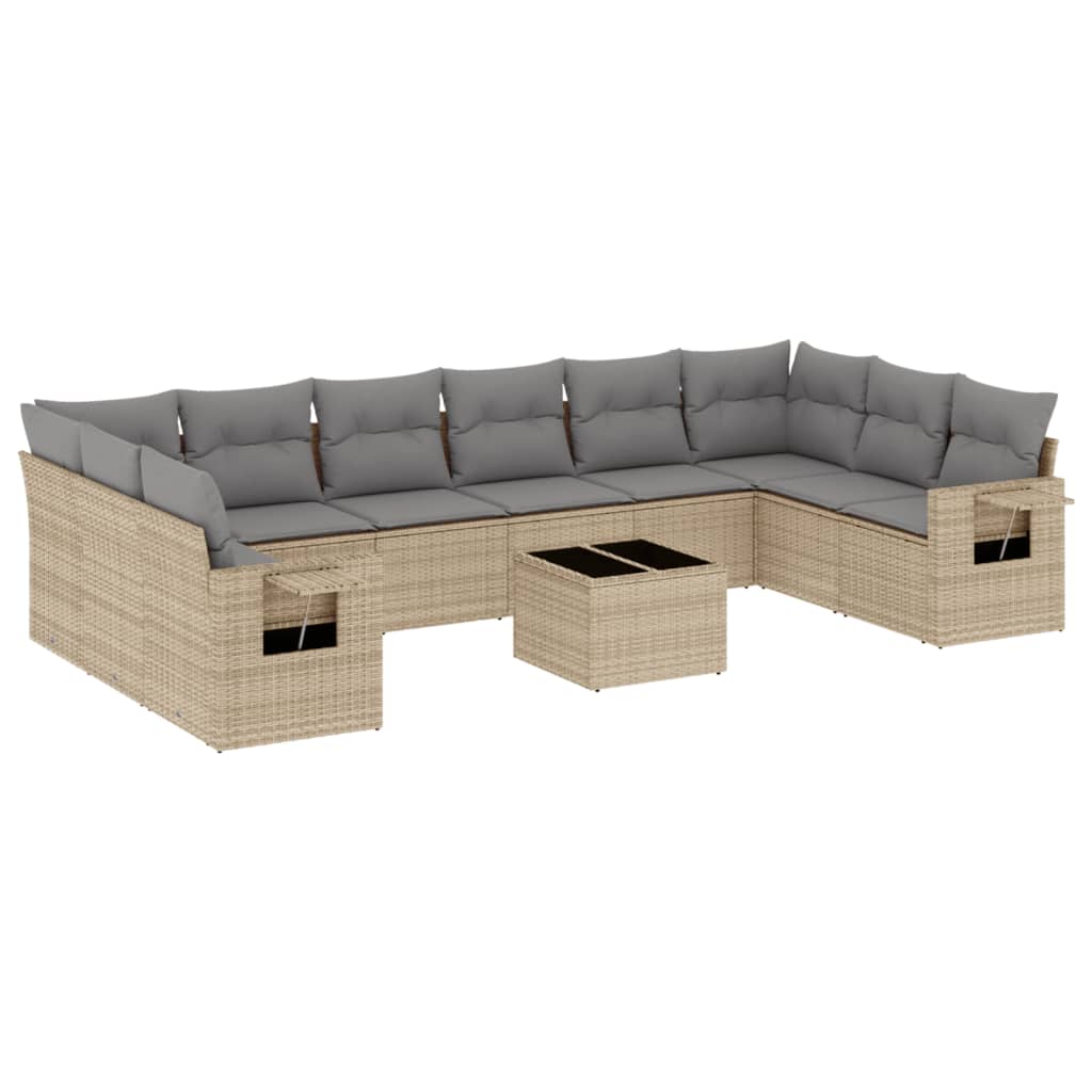 Set Divani da Giardino 11 pz con Cuscini Beige in Polyrattan - homemem39