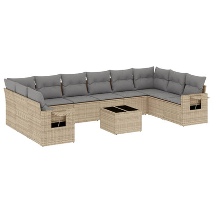 Set Divani da Giardino 11 pz con Cuscini Beige in Polyrattan - homemem39