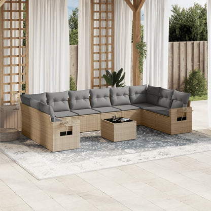 Set Divani da Giardino 11 pz con Cuscini Beige in Polyrattan - homemem39