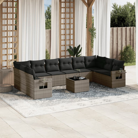 Set Divani da Giardino 11 pz con Cuscini in Polyrattan Grigio - homemem39