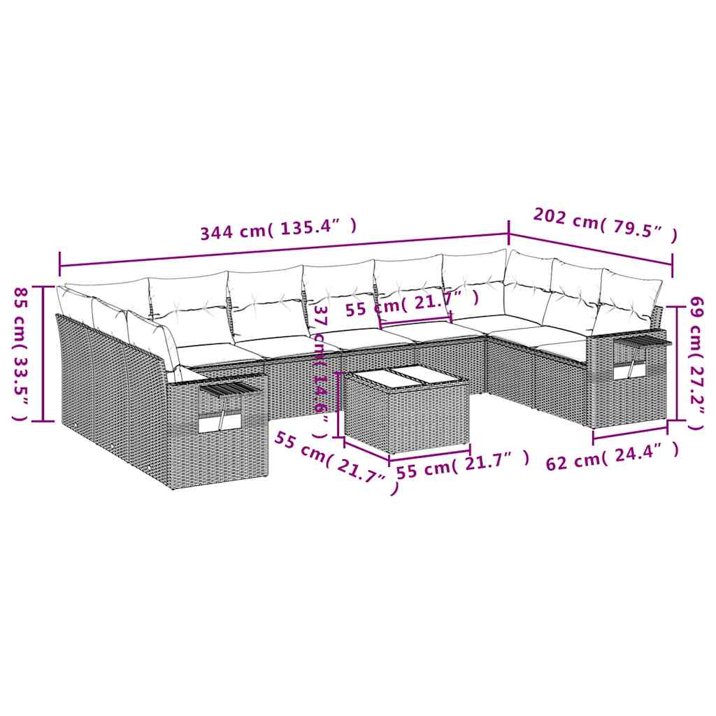 Set Divani da Giardino 11 pz con Cuscini in Polyrattan Grigio | homemem39