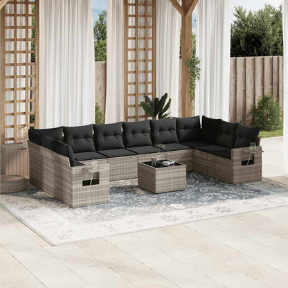 Set Divani da Giardino 11 pz con Cuscini in Polyrattan Grigio - homemem39