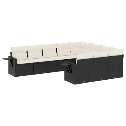 Set Divani da Giardino 10pz con Cuscini in Polyrattan Nero - homemem39