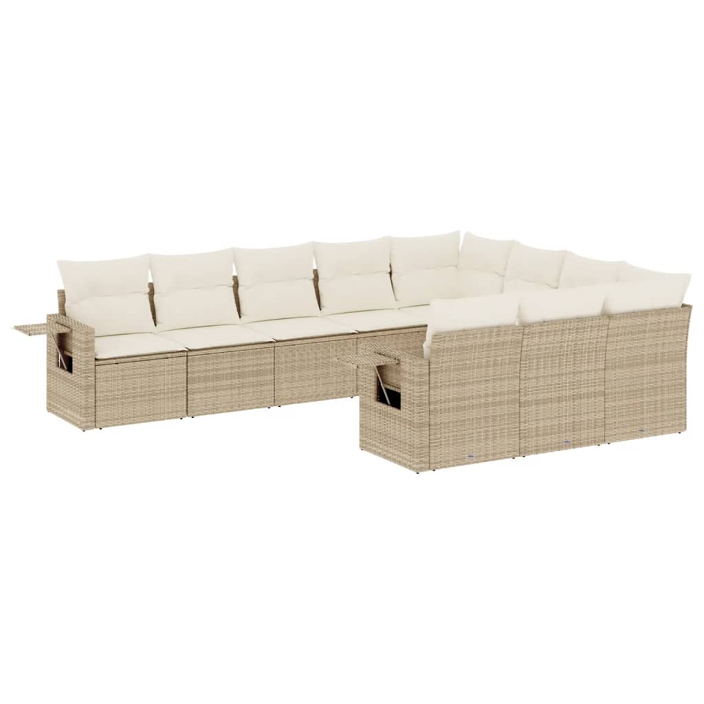 Set Divano da Giardino 10 pz con Cuscini Beige in Polyrattan - homemem39