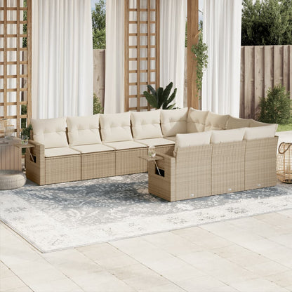 Set Divano da Giardino 10 pz con Cuscini Beige in Polyrattan - homemem39