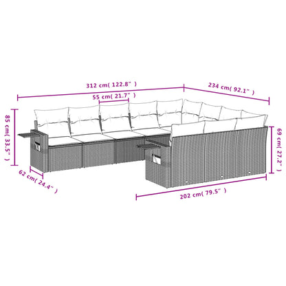 Set Divano da Giardino 10 pz con Cuscini Grigio in Polyrattan | homemem39