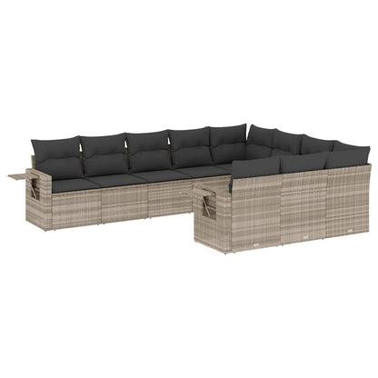 Set Divano Giardino 10 pz con Cuscini Grigio Chiaro Polyrattan
