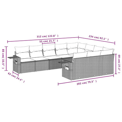 Set Divani da Giardino 10pz con Cuscini in Polyrattan Marrone | homemem39