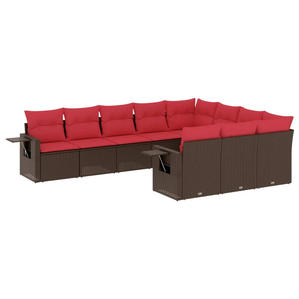 Set Divani da Giardino 10 pz con Cuscini Marrone in Polyrattan