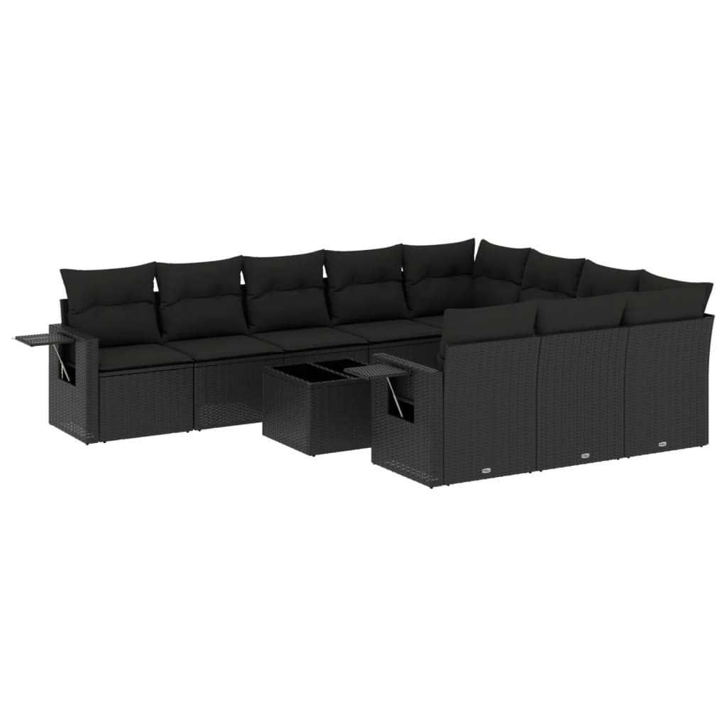 Set Divani da Giardino 11 pz con Cuscini in Polyrattan Nero - homemem39
