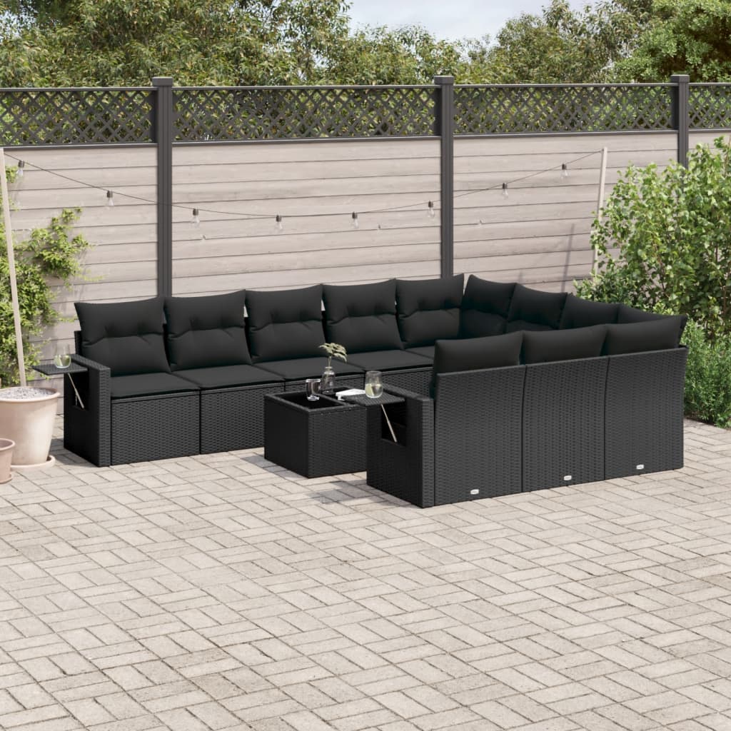 Set Divani da Giardino 11 pz con Cuscini in Polyrattan Nero - homemem39