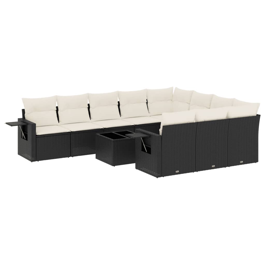 Set Divani da Giardino 11 pz con Cuscini in Polyrattan Nero - homemem39
