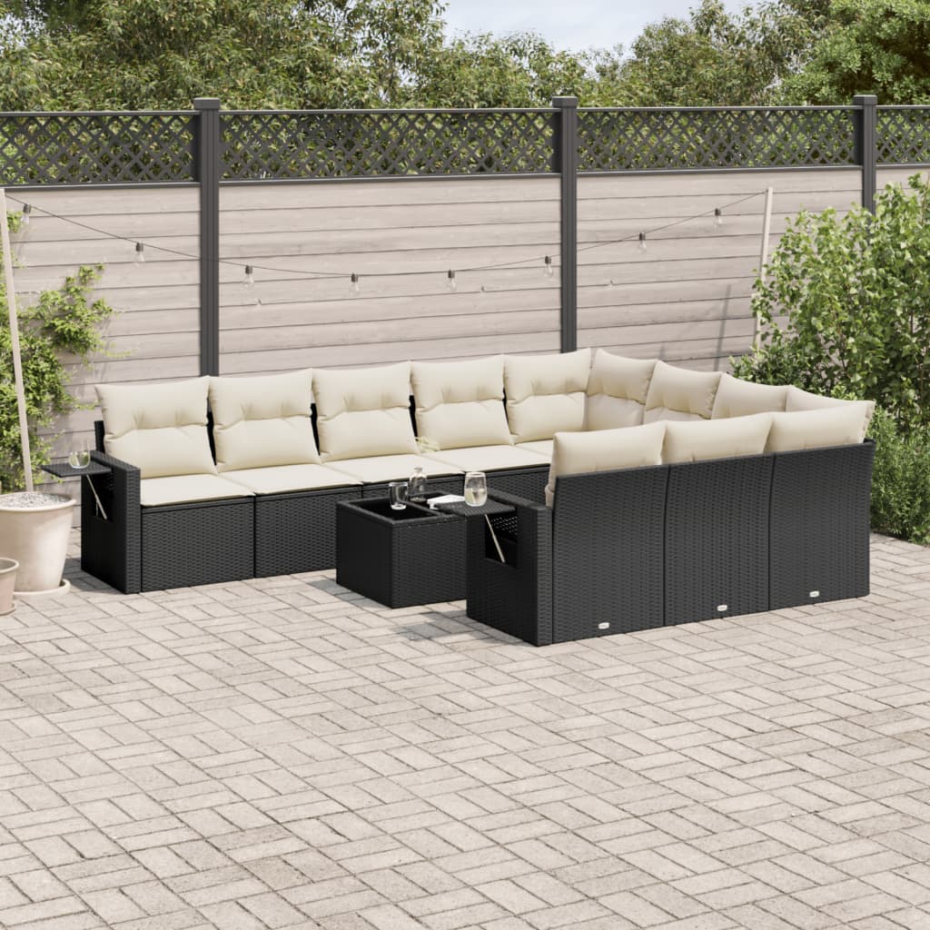 Set Divani da Giardino 11 pz con Cuscini in Polyrattan Nero - homemem39