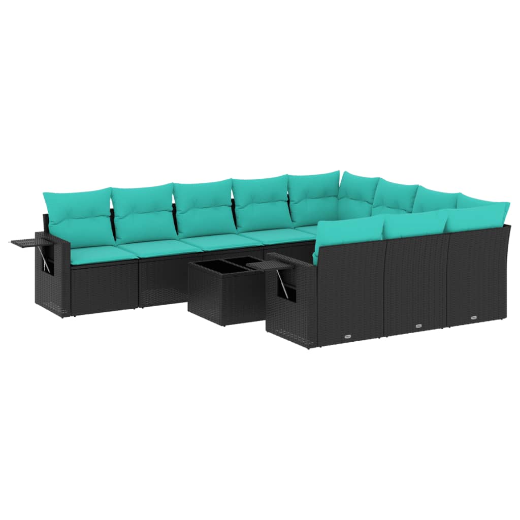 Set Divani da Giardino 11 pz con Cuscini Nero in Polyrattan
