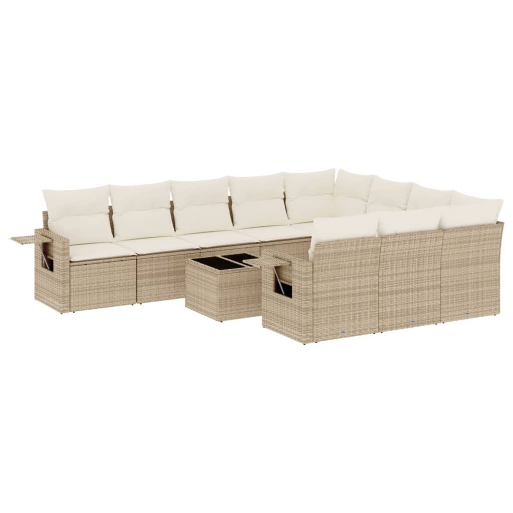 Set Divani da Giardino 11 pz con Cuscini Beige in Polyrattan - homemem39