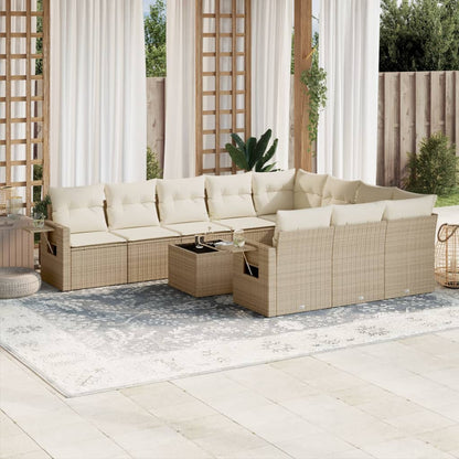 Set Divani da Giardino 11 pz con Cuscini Beige in Polyrattan - homemem39