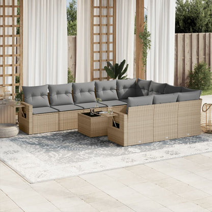 Set Divani da Giardino 11 pz con Cuscini Beige in Polyrattan - homemem39
