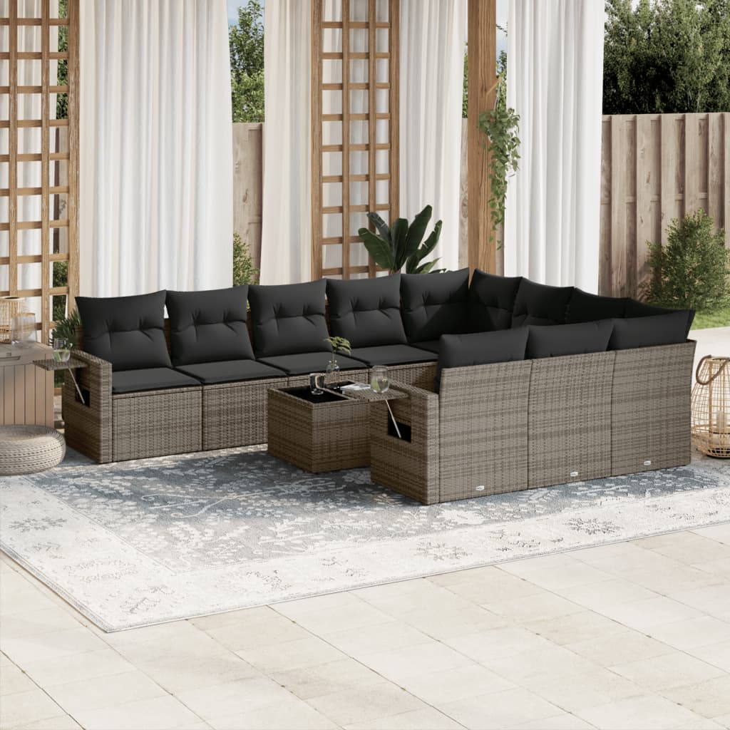 Set Divani da Giardino 11 pz con Cuscini in Polyrattan Grigio - homemem39