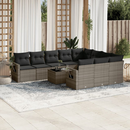 Set Divani da Giardino 11 pz con Cuscini in Polyrattan Grigio - homemem39