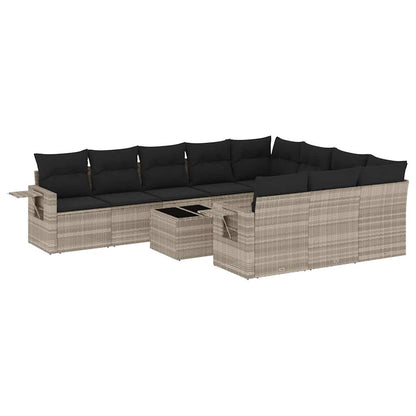 Set Divani da Giardino 11 pz con Cuscini in Polyrattan Grigio - homemem39