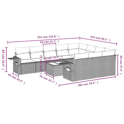Set Divani da Giardino 11 pz con Cuscini in Polyrattan Grigio
