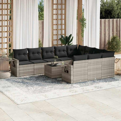 Set Divani da Giardino 11 pz con Cuscini in Polyrattan Grigio
