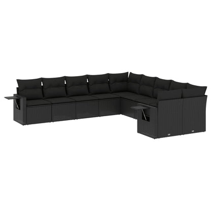 Set Divani da Giardino 10pz con Cuscini in Polyrattan Nero - homemem39