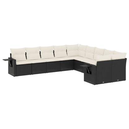 Set Divani da Giardino 10pz con Cuscini in Polyrattan Nero - homemem39