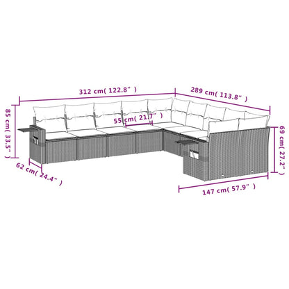 Set Divani da Giardino 10pz con Cuscini in Polyrattan Nero | homemem39