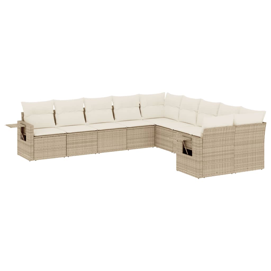 Set Divano da Giardino 10 pz con Cuscini Beige in Polyrattan - homemem39
