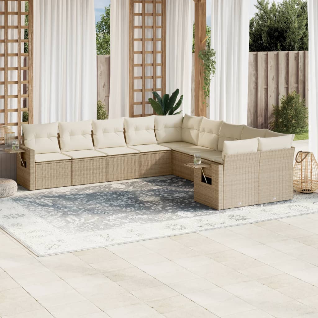 Set Divano da Giardino 10 pz con Cuscini Beige in Polyrattan - homemem39