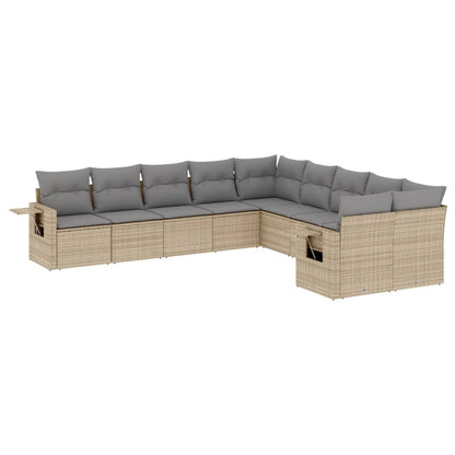 Set Divano da Giardino 10 pz con Cuscini Beige in Polyrattan - homemem39