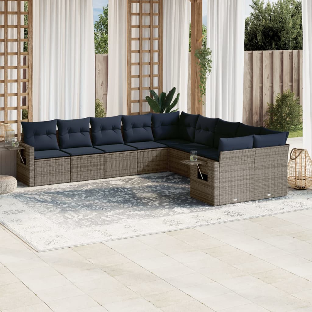 Set Divani da Giardino 10 pz con Cuscini in Polyrattan