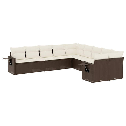 Set Divani da Giardino 10pz con Cuscini in Polyrattan Marrone - homemem39