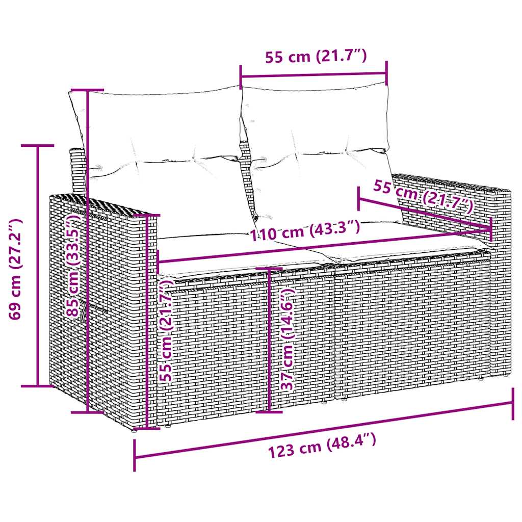 Set Divani da Giardino 10pz con Cuscini in Polyrattan Marrone - homemem39